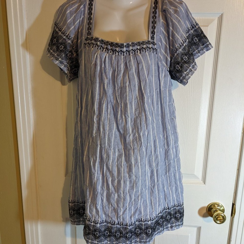 The Impeccable Pig Blue & White Striped Cotton Mini Dress - size S